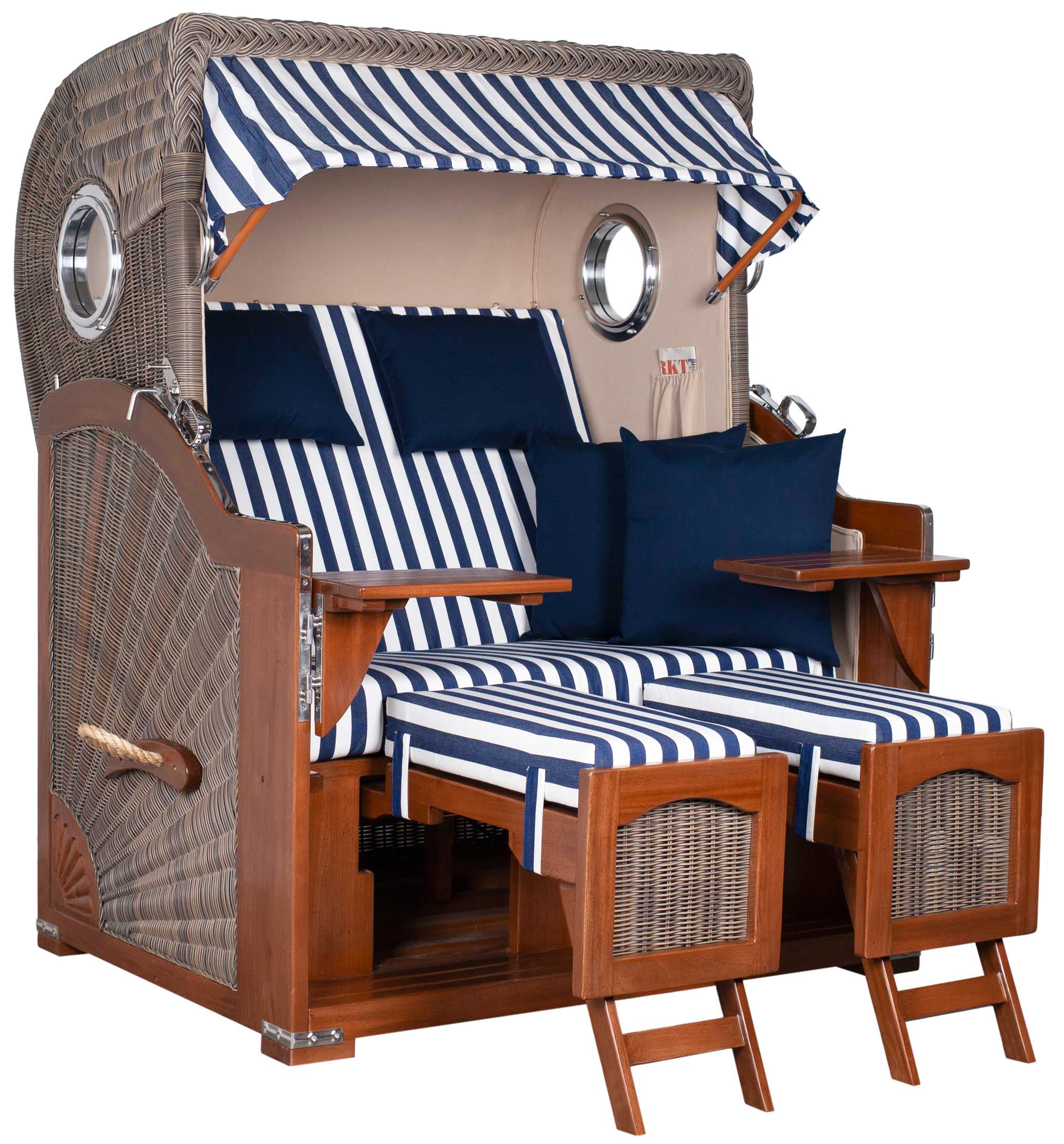 Strandkorb Rantum Bullauge Mahagoni PE Grey Dessin 518 Grau